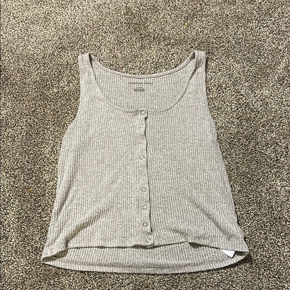 American Eagle Outfitters Light Gray Button-Up Tank Top